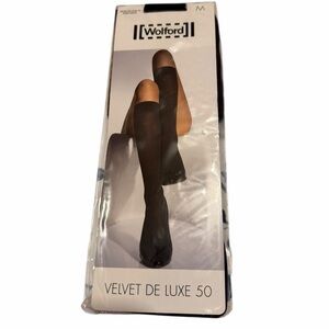 Wolford Velvet De Luxe 50 Knee-Highs in Coca (Dark Brown). Size M. NWT